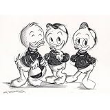 Original Kreidezeichnung auf Zeichenkarton: Tick,Trick und Track / 24x32 cm