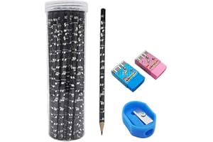 MOREYES Music Pencil 3 Dutzend 36er Pack mit 2 Radiergummi und 1 Anspitzer für Schüler und Lehrer (Clef-black 36er Pack)