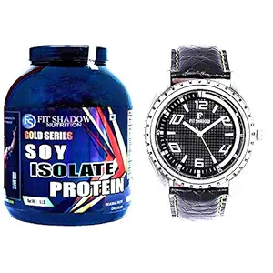 Fit Shadow 90% Soy Isolated Protein Powder 5lbs / 2.27kg (CHOCOLATE).Sugar Free,Low Fat,Low Carb,Best Whey Protein Supplement For Men,Women,Boys,Beginners.FREE Fit Shadow Branded Wrist Watch.