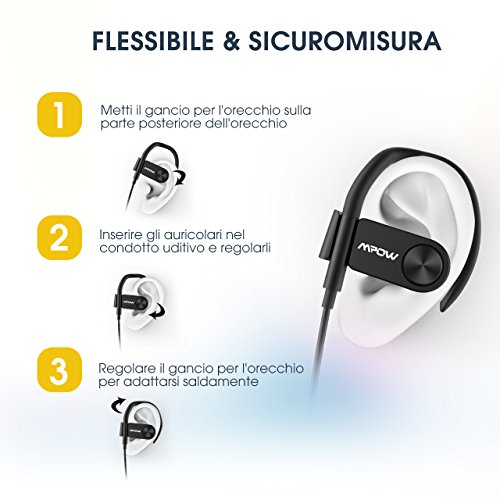 Auricolari Bluetooth 4.1 Mpow D2, Auricolari Sportivi Bluetooth Rivestimento Nano Impermeabile IPX7 con Microfono e Custodia da Trasporto per iPhone 7, 7 Plus, 6s, 6s Plus, 6, 6 Plus, Samsung, Huawei, Sony ed Altri Smartphone