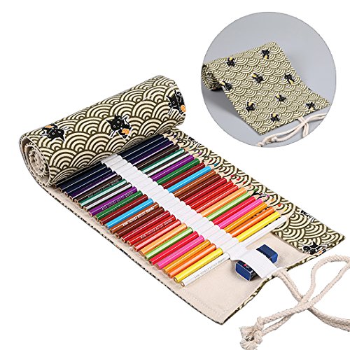 Sacchetto della Matita Tela Roll-up Wrap Borsa Stazionario Matite HuaForCity Astuccio Penna Porta Casoper Studenti Artisti 36 Buche 46x20cm