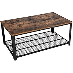VASAGLE Table Basse Vintage, Table de Salon, Bout de canapé, avec Grand Plateau, Pieds réglables, Protection du Plancher, Armature métallique Rigide, Montage Facile, Aspect Vieux Bois LCT61X