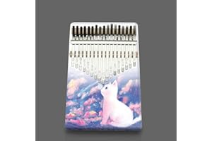 Hearda Kalimba 17 Schlüssel Daumen Klavier, Kalimba Instrument für Anfänger Kinder mit Stimmhammer, Studienführer, Daumenklavier Fingerklavier Kalimba Musik Geschenk - Tierdruck (weiße Katze)