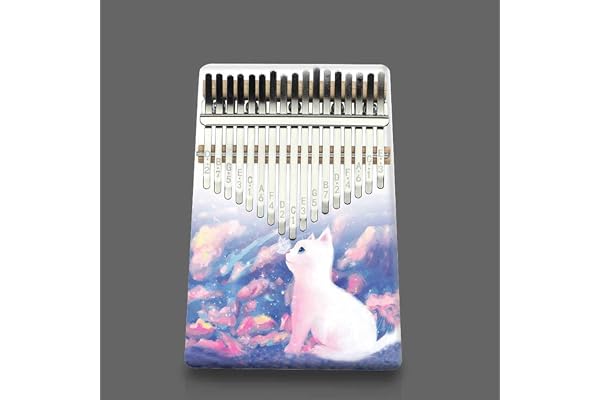 Hearda Kalimba 17 clés Instrument de Musique, Portable Pouce Piano Africain Marimba Kalimba Cadeau Kit avec Accordeur pour Enfants Débutant Amateurs de Musique - Imprimé animalier (chat blanc)