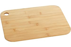 Wenko Tagliere Bambù M+ - Tagliere da cucina, tagliere con foro d'impugnatura, delicato sui coltelli, Bambù, 33 x 0.8 x 25 cm, Marrone