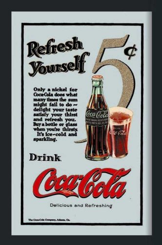 Empireposter - Coca Cola - Refresh Yourself - Größe (cm), ca. 30x40 - Maxi-Spiegel Bedruckter Wandspiegel mit schwarzem Kunststoffrahmen in Holzoptik