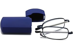 Hubeye Gafas de lectura plegables de metal con bisagras de resorte y patillas telescópicas Anteojos de lectura anti luz azul con estuche de bolsillo portátil 1.50