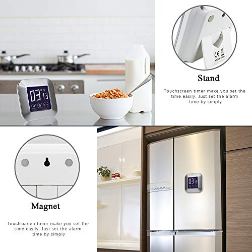 E-More Küchenuhr Timer, Touchscreen Digitaler Küchentimer, Kurzzeitmesser Küche Magnetischer Elektronischer Zeitschaltuhr und Stoppuhr Schallendem Alarm mit LCD Display - 4