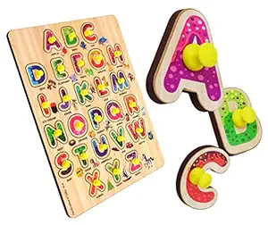 HIGHROOF ABCD Alphabet Wooden Puzzle for Kids Jigsaw Preschool & Playgroup Educational Puzzle Kids Toys for Age 2 to 5 Year Baby Boys & Girls, baby Toddler Easy Activity Learning Board Game for Kindergarten Childrens