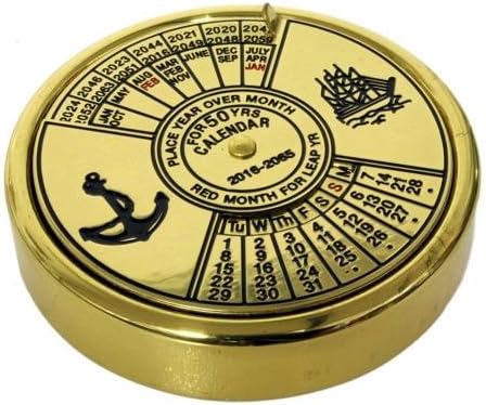 Southern Hemisphere Solid Brass Nautical 50 Year Calendar With Felt Base Tells Day For Any Given Month Until 2067
