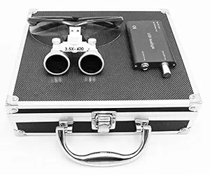 Aries Outlets 3.5x 420 mm Working Distance Surgical Binocular Loupes Optical Glass with LED Head Light Lamp and Aluminium Box (Black)