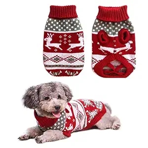 Vehomy Dog Christmas Sweaters Pet Winter Knitwear Xmas Clothes Classic Warm Coats Reindeer Snowflake Argyle Sweater for Kitty Puppy Cat-Middle L