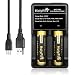 Produktbild Holyfire 3,7V Lithium-Ionen 18650 Akku und Ladegerät, Wiederaufladbare Li-ion 18650 Batterie, Li-ion 18650 3400mAh Akku Geschützt - Anwendbar für Taschenlampe oder Stirnlampe LED, Nicht für E-Zig (2 x Akkus und 1 x Ladegerät)