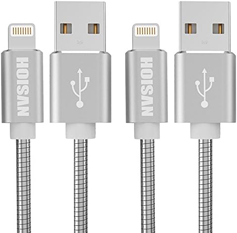 HOISAN Lightning Cable 2Pack 3FT iPhone charger cable Metal Braided 8-Pin iPhone Charging lead Compatible with iPhone X /8 /8 Plus /7 /7 Plus /6s /6s Plus /6 /6 Plus /SE /5 /5s /5c /iPad /iPod &amp; More