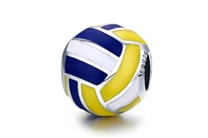 YIRONG JEWELRY Charm do siatkówki z żółto-biało-niebieskim emaliowanym charmsem, srebro wysokiej próby 925, sportowy charm do bransoletki Pandora Charm