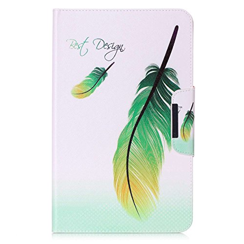 Samsung Galaxy Tab A 10.1 T580 Ledertasche Smart Cover,Samsung Galaxy Tab A T580 Hülle,Ekakashop Ultradünn Fashion Bunt Gelbgrüne Federn Muster Painting Flip Cover im Bookstyle Kunstleder Schutzhülle Magnetverschluss PU Leder Schale Ständer Hülle Case TPU Innere Tasche Etui mit Magnetverschluss Wallet Kreditkarte Card Holder Slot für Samsung Galaxy Tab A SM-T580 SM-T585 10.1 Zoll + 1x Kostenlos Ständer (Farbe zufällig) - 2