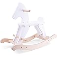 New Classic Toys 11146 Wooden Rocking Horse Educational Color Perception Toy for Preschool Age Toddlers Boys Girls, White