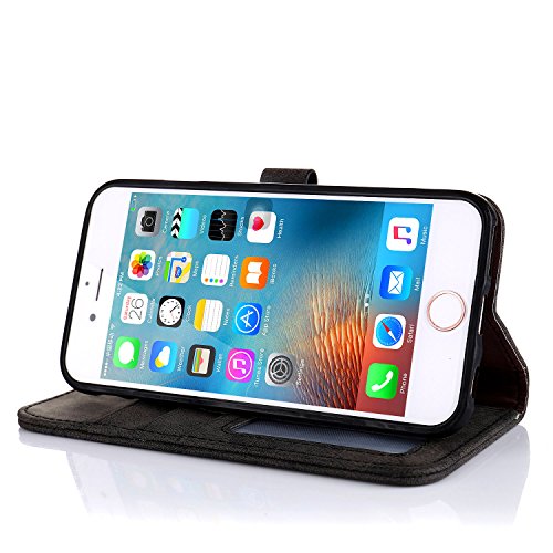 For iPhone SE Case,iPhone 5S Cover,iPhone 5 Cover,Premium [Retro Vintage] PU Leather Flip Case with Magnetic Closure Stand Wallet Card Holders For iPhone 5/5S/SE - Black