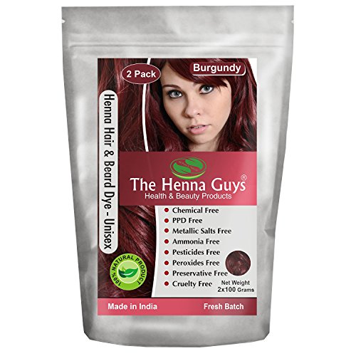 Henna Hair and Beard Color/Dye - Chemicals Free Hair Color - The Henna Guys (2 Pack, Burgundy)