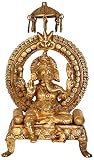  Exotic India Señor Ganesha sujeta en Trono con sombrilla - Estatua de latón