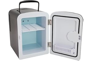 Global Gizmos 33279 Black Mini Fridge/Table Top Fridge for Bedrooms/Portable Design with Carry Handle / 4 Litre Capacity/Ideal for Snacks, Beauty, Skincare & More