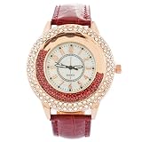 MJARTORIA Damen Analog Quarzuhr Doppel Treibsand Strass Glitzer Zifferblatt Weinrot PU Leder Armband Frauen Rosegold Farbe Armbanduhr Geschenk