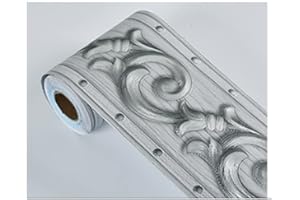 TopHomer Carta da parati argentata bordo autoadesivo soffitto bordo cucina goffrato vita adesivi bagno bordo piastrelle decalcomanie bordo rotolo PVC