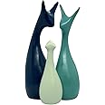 SRJANA Home Decor Lucky Deer Family Statue Ceramic Figures - (Set of 3, Navy Blue, Lemon and Light Green)