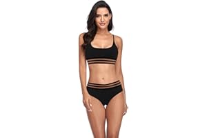 RPAEOY Damen Sexy Bikini Set Push Up Badeanzug High Waist Color Block Swimsuits Sport Streifen Bademode mit Gepolsterter Verstellbarer Riemen Zweiteiliger Strandbikini für Frauen