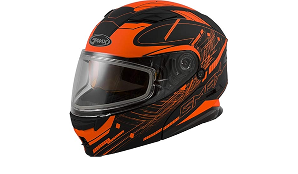 orange and black snowmobile helmet