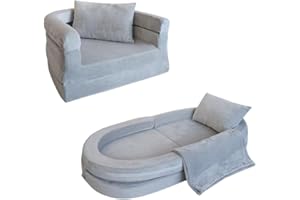 WONDER SPACE Divano in Schiuma per Bambini con Coperta & Cuscino, Divano Convertibile 3-in-1 Preassemblato per Piccoli, Poltrona Pieghevole da Interno & Letto da Pavimento Apribile per Ragazzi & Ragazze (Grigio)