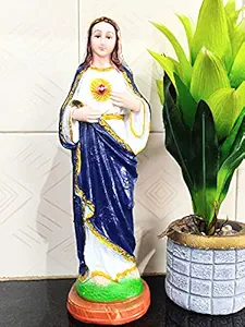 Breeze Handicrafts Christian Gifts Imported Poly Marble Sacred Heart Mary Statue for Home Decor Showpiece Mother Mary Figurine One Feet Virgin Mary Statue Blue [1] PMC 80011