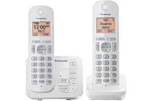 Panasonic 2 Handset Cordless Phone with Digital Answering System and Caller ID, Expandable Up to 6 Handsets White - Two Handsets with Call Block DECT 6.0 Model KX-TG7122SK
