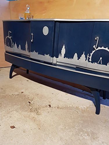 Drinks cabinet midnight blue with chrome London skyscape