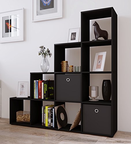 VCM Regal "Napoli" | Treppenregal Raumteiler Stufenregal Bücherregal Standregal Schwarz