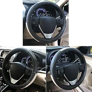 Oshotto SC-009 Leather Car Steering Cover Compatible with Nissan Magnite (Black Beige)