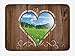 Produktbild OQUYCZ Outhouse Bath Mat, Heart Window View from Wooden Rustic Farm Barn Shed with Chalk Art Image, Plush Bathroom Decor Mat with Non Slip Backing, 23.6 W X 15.7 W Inches, Brown Blue and Green