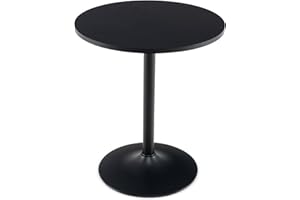 COSTWAY Round Bar Table, Counter Bistro Pub Tables with Fixed Tabletop and Stable Base, Circular Cocktail Dining Table for Home, Office and Kitchen, Holds up to 150kg (1, Black, 70cm H)