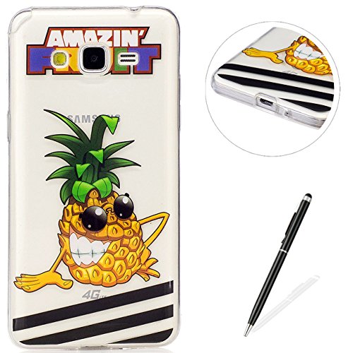 Samsung Galaxy Grand Prime G530 Hülle,MAGQI Transparent Ultra Dünn Gel TPU Bumper Tasche mit Bunter Cartoon Design [Kratzfeste,Scratch-Resistant] [Crystal Clear] Weiche Silikon Gummi Schutzhülle [Frei Stylus Pen] 360 edge protection für Samsung Galaxy Grand Prime G530 - Ananas