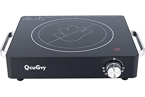 QCUGVY Einzelkochplatte 2000 Watt Mobiles Kochplatte aus Glaskeramik, Überhitzungsschutz, Thermostatsteuerung, 9 Temperaturstufen, mit Tragegriffen, für alle Topfarten, Schwarz