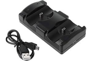 MORNINGMO Black Universal USB Powered Dual Double Charger Dock Stand Charging Station for PS3 Move Wireless Controller Digital Network Power Supply cable Barrier Audio Plug Terminal joint Socket Mount Jack lead