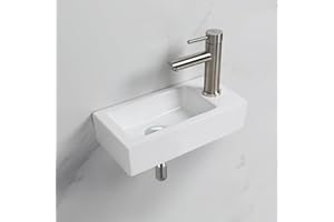 Ibergrif, M41102-R Lavabo de Cerámica Rectangular con 1 Orificio para Grifo, Lavabo de Mano Derecha Montado en la Pared, Tamaño Pequeño: 376 × 188 × 93 mm, Blanco