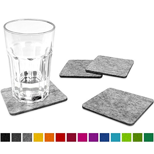 FILU Filzuntersetzer eckig 8er Pack (Farbe wählbar) hellgrau - Untersetzer aus Filz für Tisch und Bar als Glasuntersetzer / Getränkeuntersetzer für Glas und Gläser rechteckig viereckig