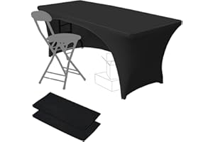 Dololoo Stretchable Tablecloths 6ft 2 Pack for Rectangle Tables with Open Back, Fitted Spandex Rectangular Patio Table Covers, Wedding, Party, Kitchen, Beauty Event Decoration