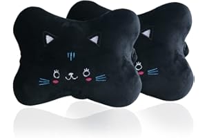 MissSoul 2Pcs Car Neck Headrest Pillow, Cute Neck Pillows for Car Seat Head Cushion, Soft Comfortable Car Neck Cushion Pillow for Driving, Black Kitty
