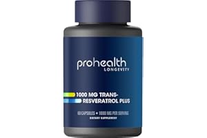 ProHealth Trans-Resveratrol Capsules 1000mg | Pure Organic Resveratrol Supplements for Longevity, Anti-Aging, Heart & Immune Support | Advanced Antioxidant Support | 60 Capsules