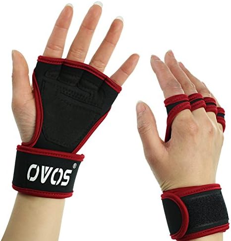 OVOS Workout Gloves with Grip &amp; Wrist Wrap Great for Gymnastics And WOD Cross Training Better Than Weight Lifting Gloves Or Pads (Red, XS)