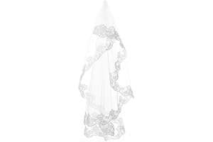 BOTONG Women's White Ivory Short Bridal Veil One Layer Lace Edge Wedding Veils without Comb