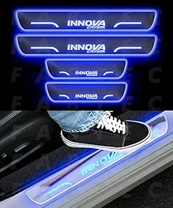 Fabtec Car Door Foot Step Led Sill Plate Compatible for Innova Crysta (Set of 4PCS, Blue)