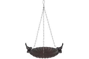 Esschert Design Fallen Fruits Ltd - Bain d’Oiseaux à Suspendre avec 2 Oiseaux - Marron